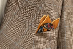 Antique Gold Medallion Printed Silk Wool Pocket Square