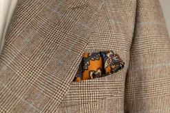 Antique Gold Medallion Printed Silk Wool Pocket Square