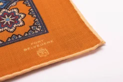 Antique Gold Medallion Printed Silk Wool Pocket Square