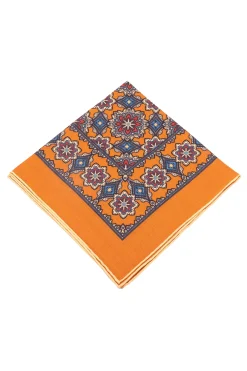 Antique Gold Medallion Printed Silk Wool Pocket Square