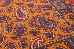 Antique Gold Paisley Silk Wool Pocket Square