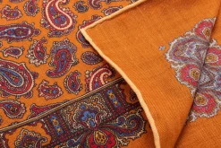 Antique Gold Paisley Silk Wool Pocket Square