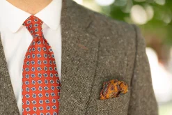 Antique Gold Paisley Silk Wool Pocket Square