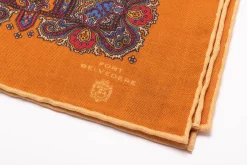 Antique Gold Paisley Silk Wool Pocket Square