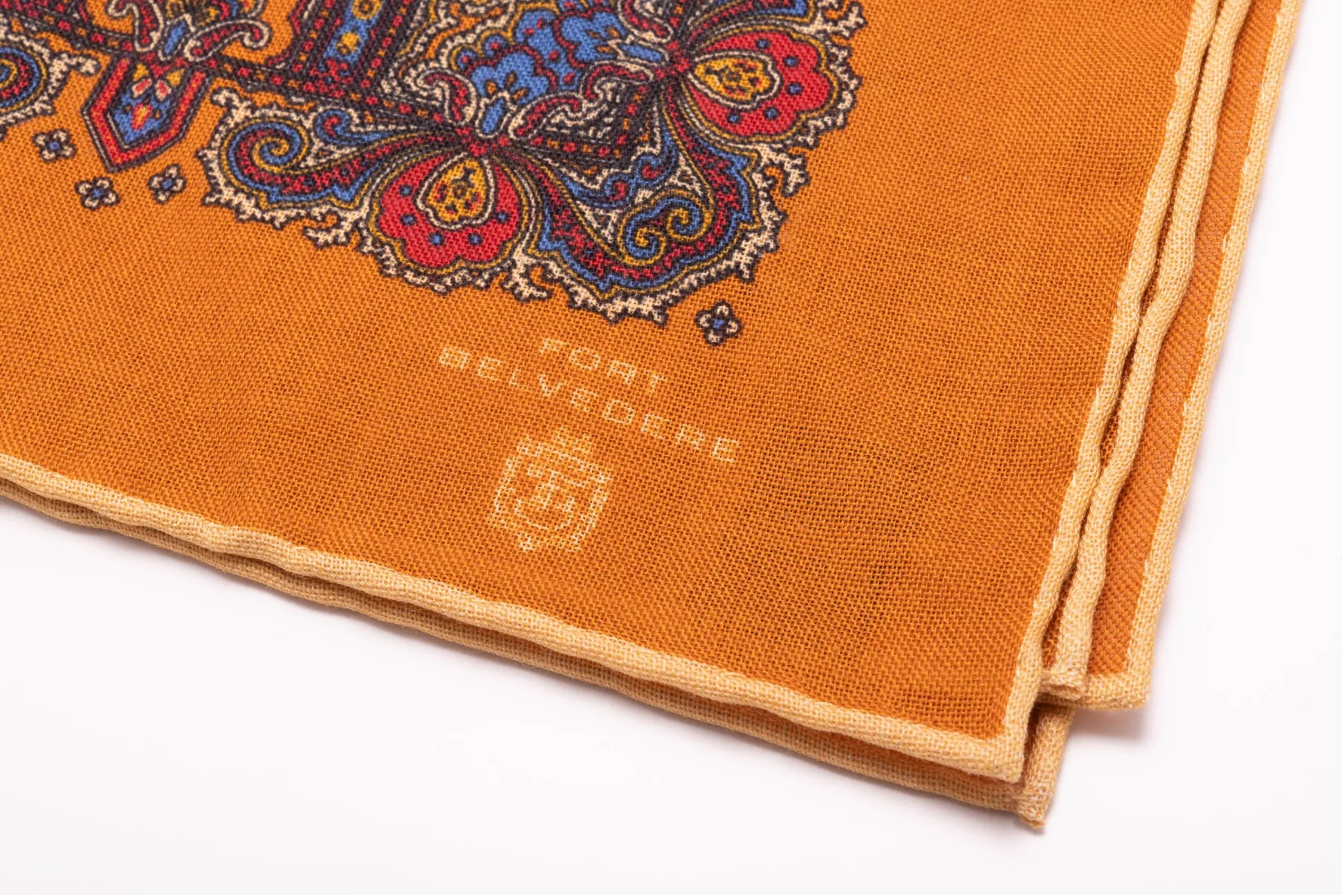 Antique Gold Paisley Silk Wool Pocket Square