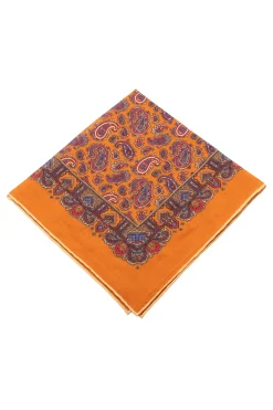 Antique Gold Paisley Silk Wool Pocket Square