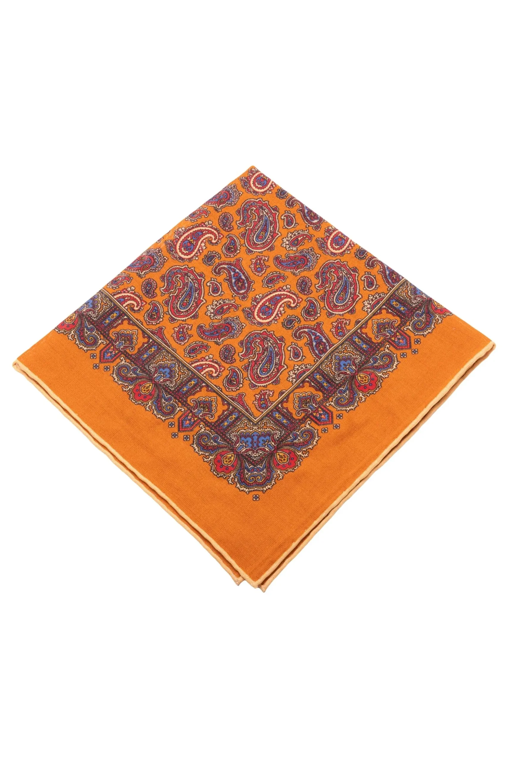 Antique Gold Paisley Silk Wool Pocket Square