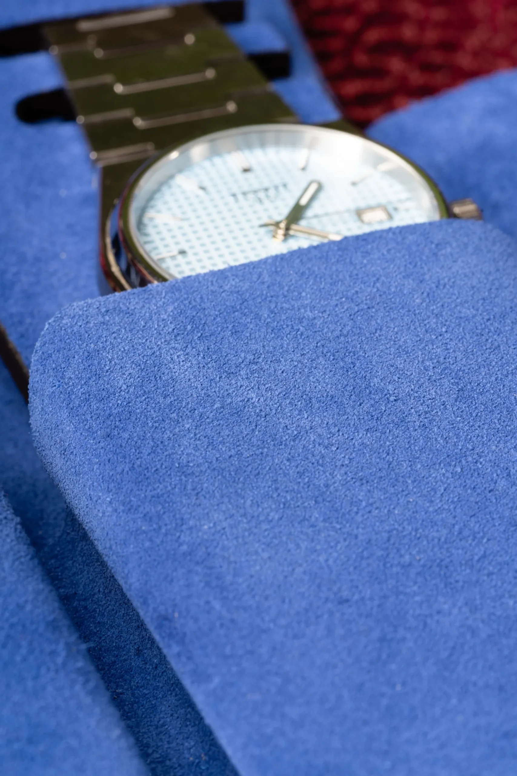 Antique Mahogany & Blue Suede Leather Watch Case