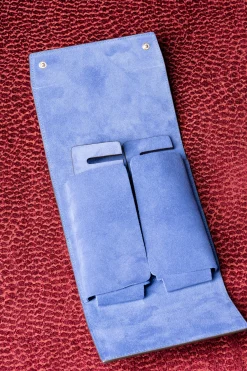 Antique Mahogany & Blue Suede Leather Watch Case