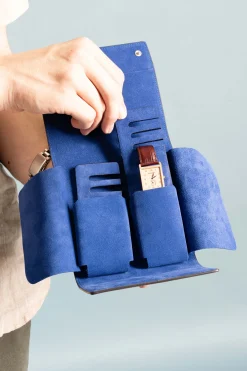 Antique Mahogany & Blue Suede Leather Watch Case
