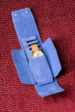 Antique Mahogany & Blue Suede Leather Watch Case