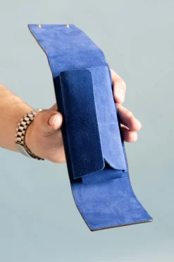 Antique Mahogany & Blue Suede Leather Watch Case