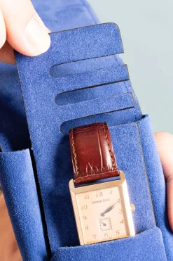 Antique Mahogany & Blue Suede Leather Watch Case