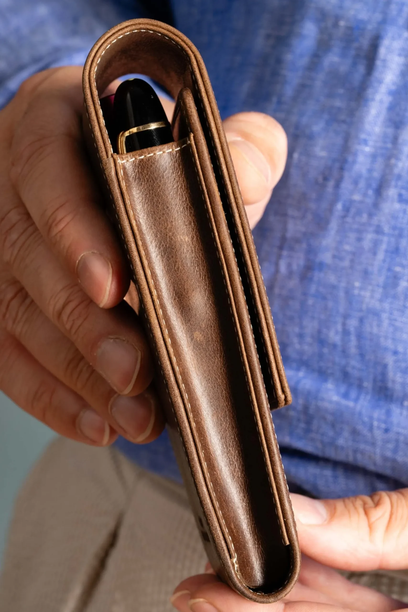 Antique Mahogany Montecristo Leather Pen Case