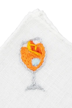 Aperol Spritz Cocktail Hand Embroidered Linen Pocket Square
