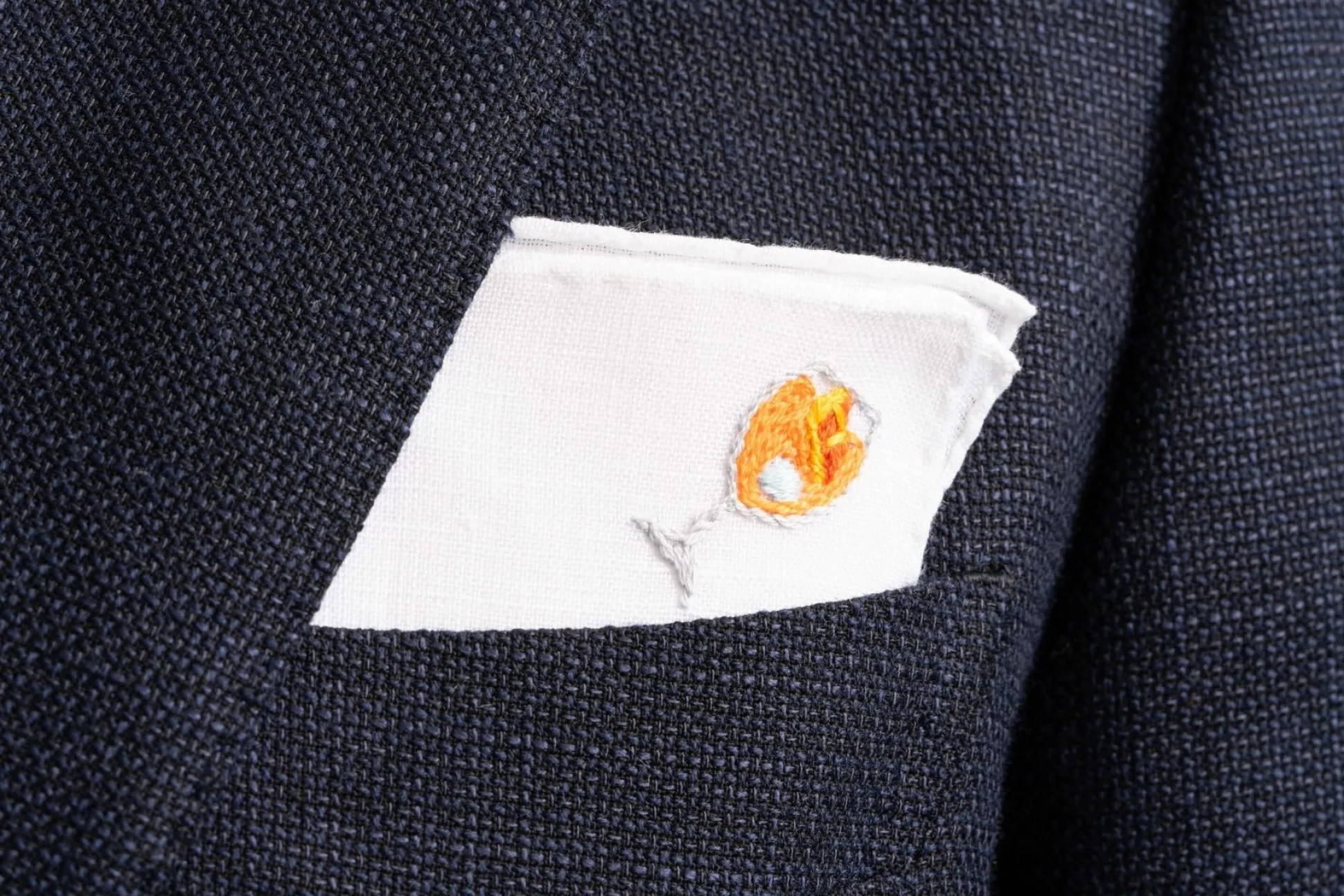 Aperol Spritz Cocktail Hand Embroidered Linen Pocket Square