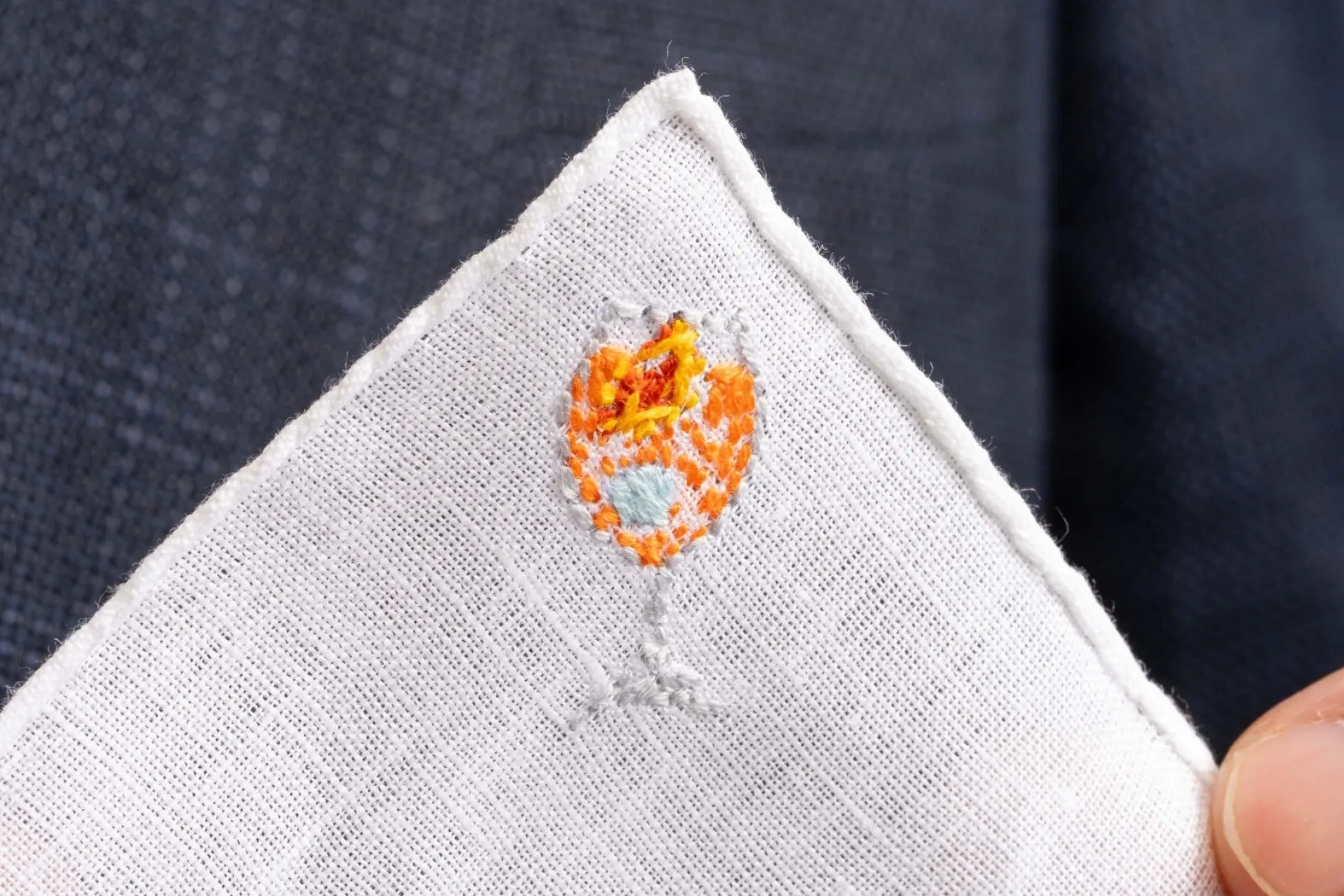 Aperol Spritz Cocktail Hand Embroidered Linen Pocket Square