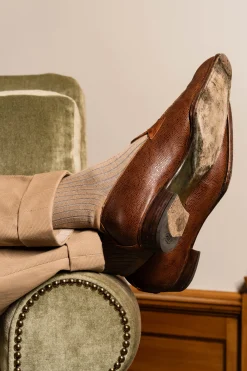 Beige & Light Gray Shadow Stripe Midweight Cotton Socks