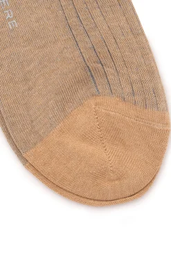 Beige & Light Gray Shadow Stripe Midweight Cotton Socks