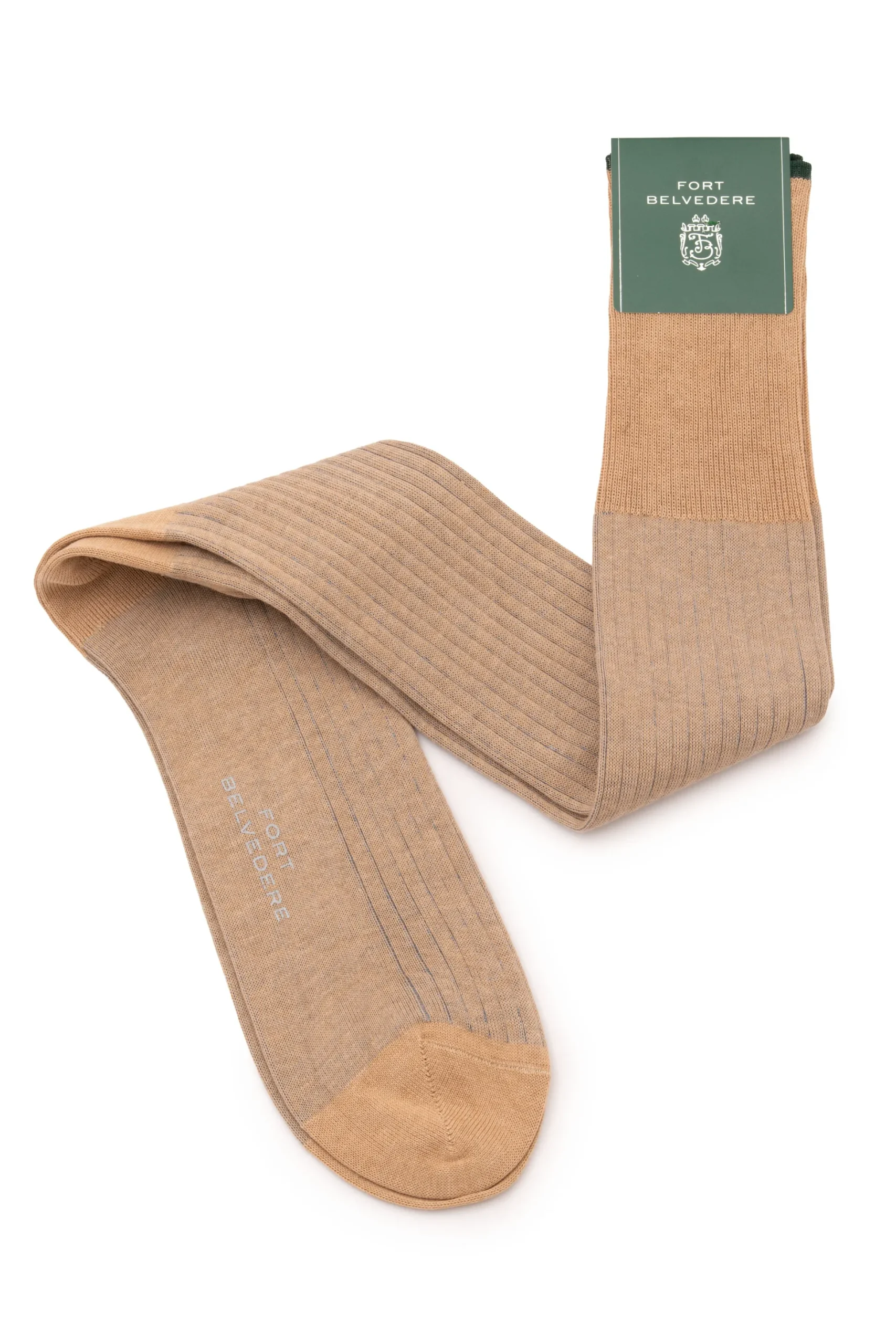 Beige & Light Gray Shadow Stripe Midweight Cotton Socks