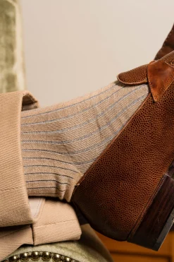 Beige & Light Gray Shadow Stripe Midweight Cotton Socks