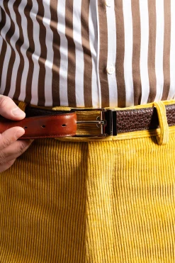 Bison Brown & Mid Brown Veg-Tan Reversible Leather Belt