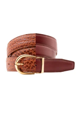 Bison Cognac & Burnt Umber Reversible Leather Belt