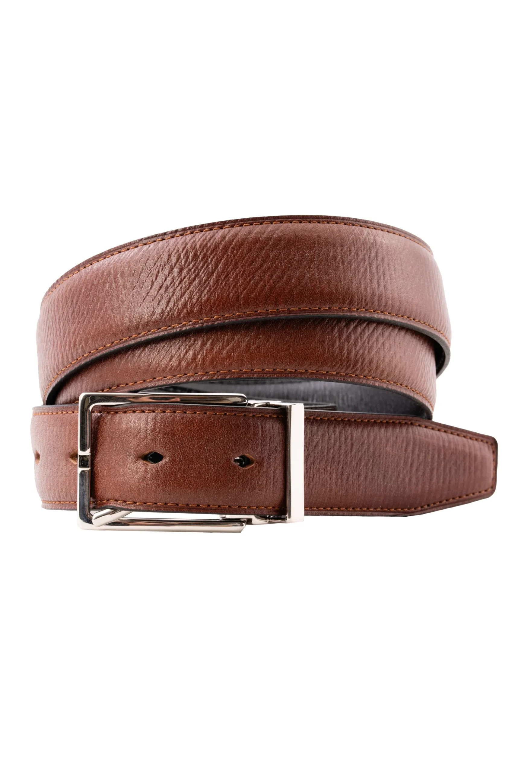 Black Boxcalf & Brown Russian Reindeer Reversible Leather Belt