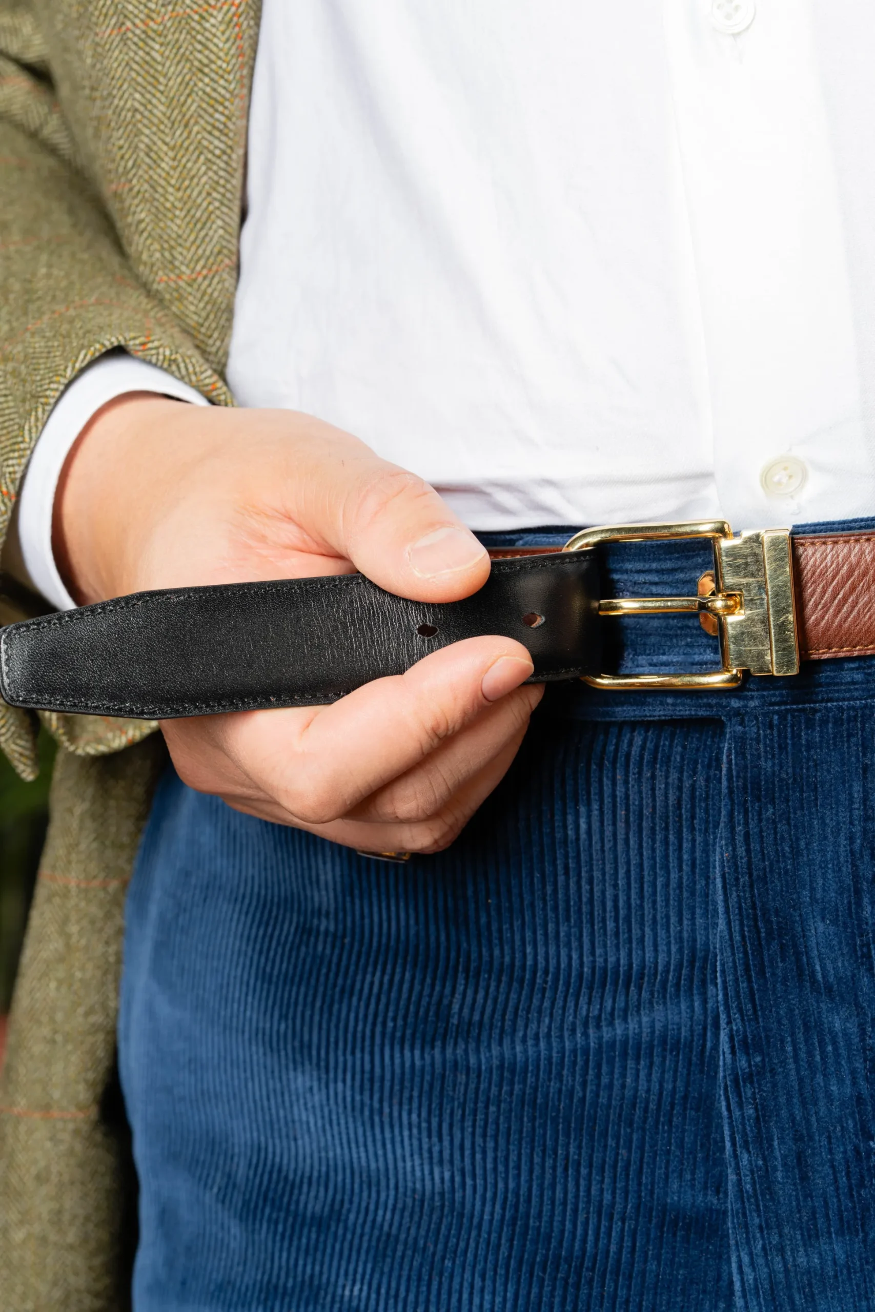 Black Boxcalf & Brown Russian Reindeer Reversible Leather Belt