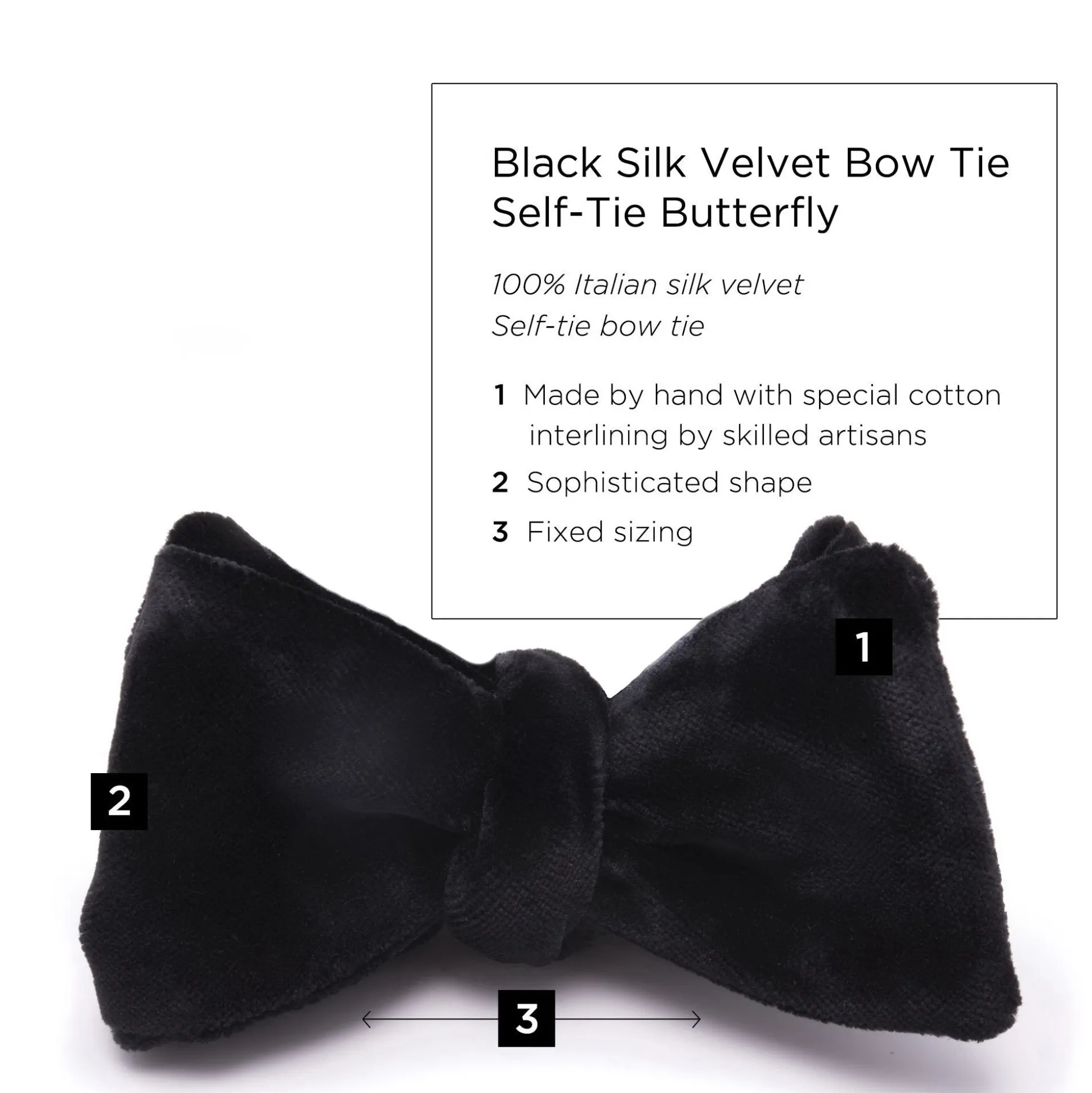Black Butterfly Cotton Velvet Bow Tie