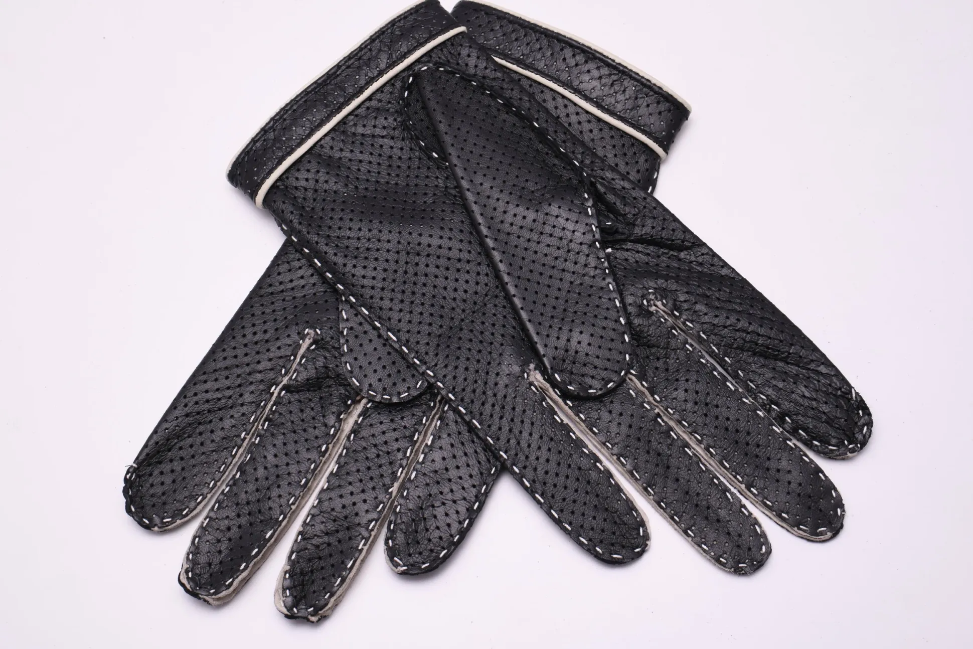 Black & Cream Leather Touchscreen Driving Gloves