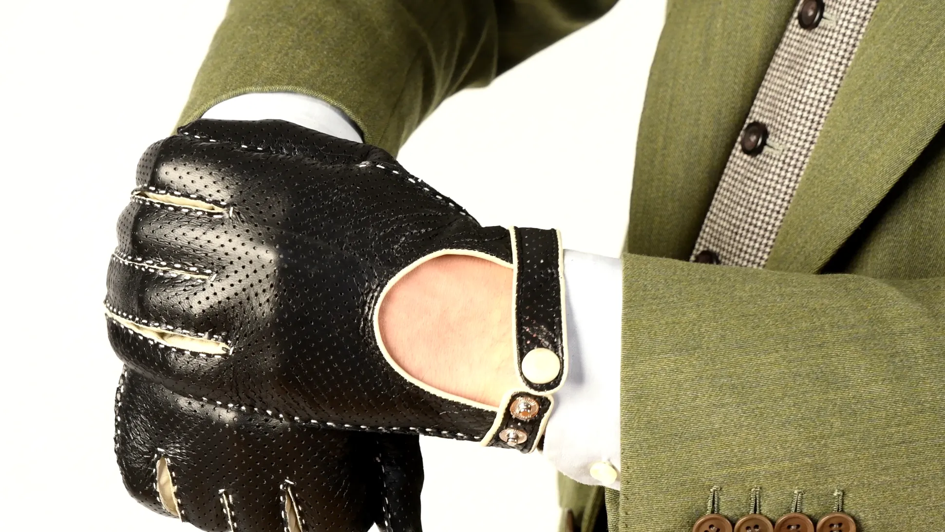 Black & Cream Leather Touchscreen Driving Gloves