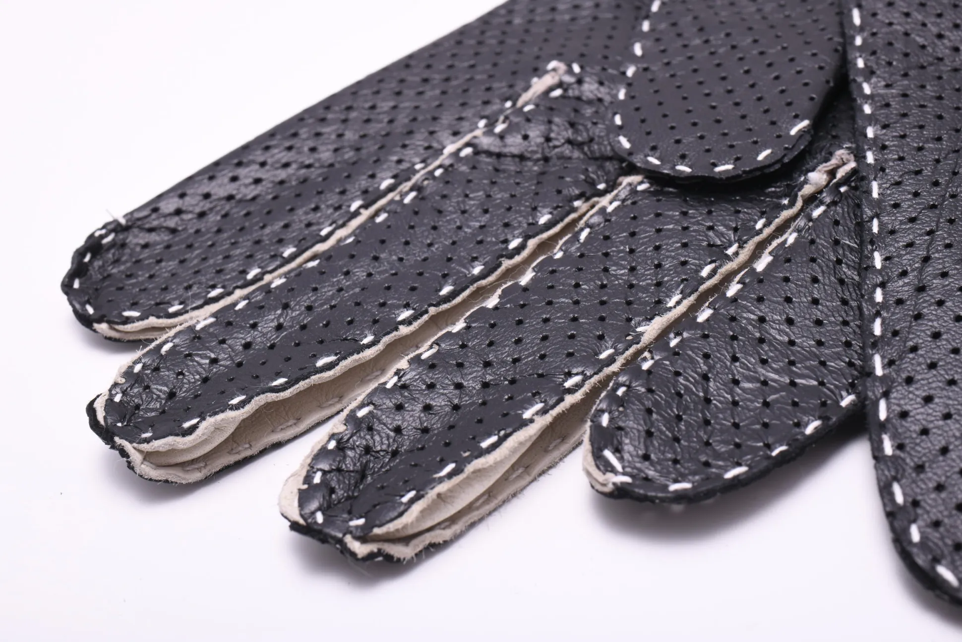 Black & Cream Leather Touchscreen Driving Gloves