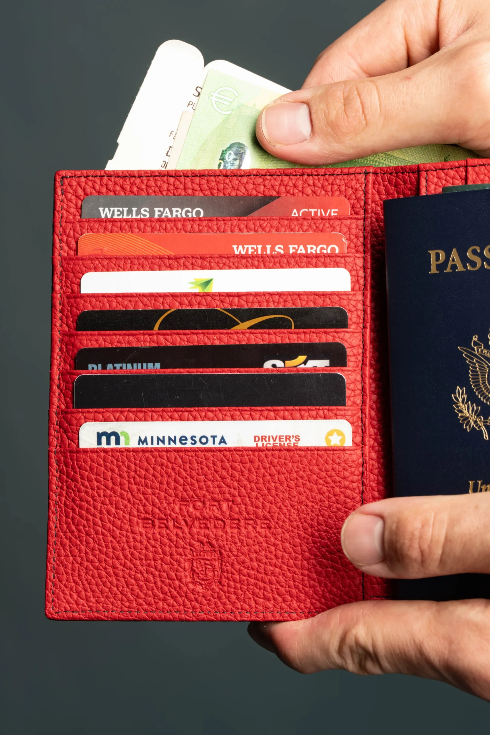 Black & Red Togo Leather Passport Holder