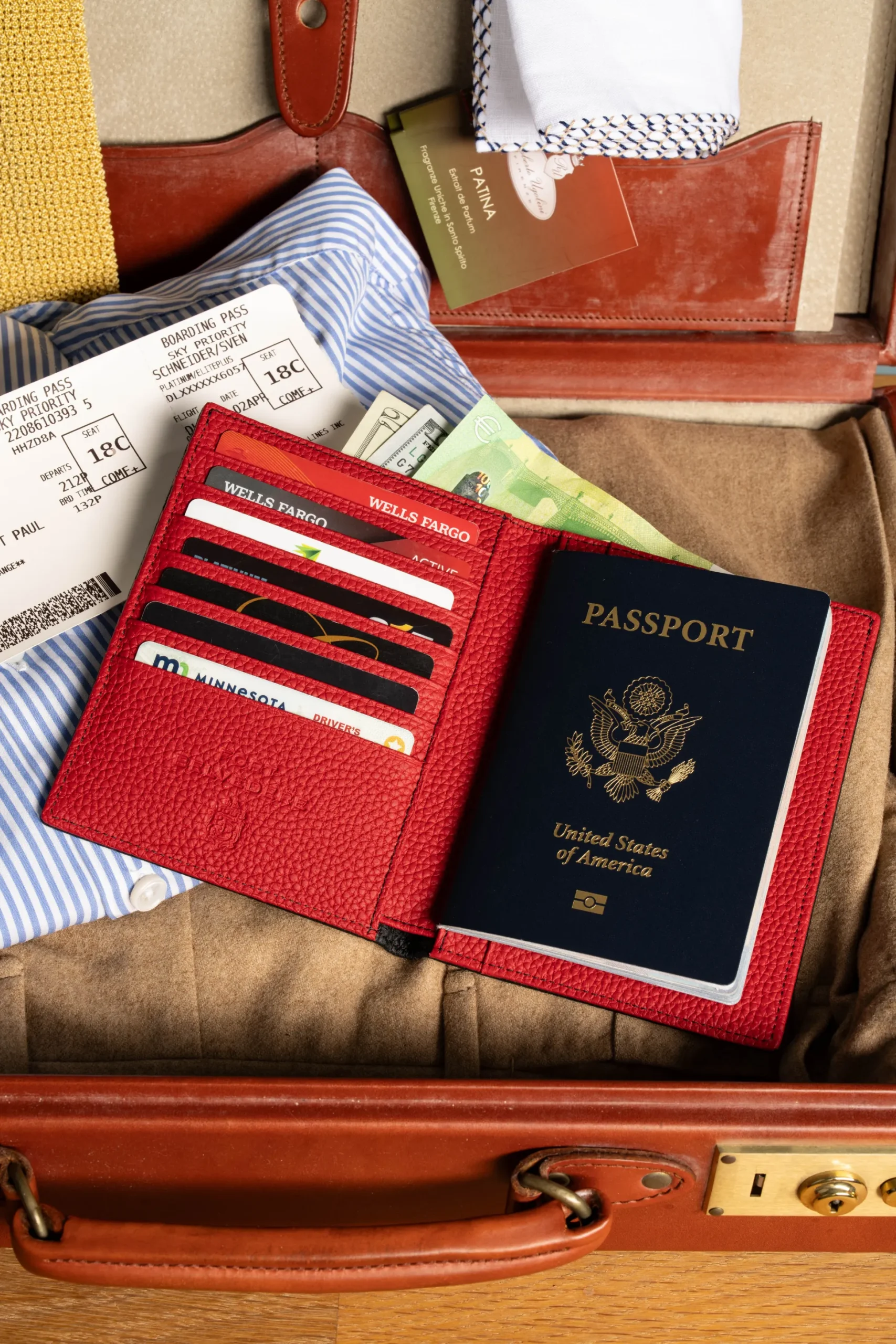 Black & Red Togo Leather Passport Holder