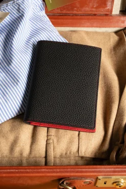 Black & Red Togo Leather Passport Holder