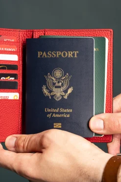 Black & Red Togo Leather Passport Holder