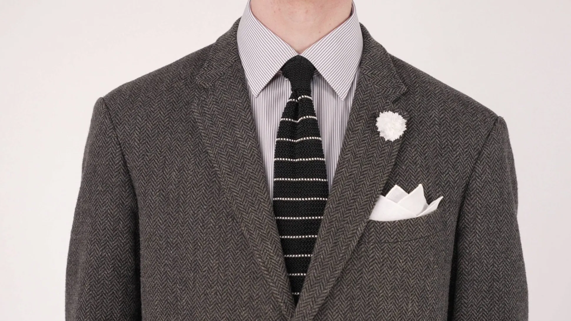Black & White Striped Silk Knit Tie