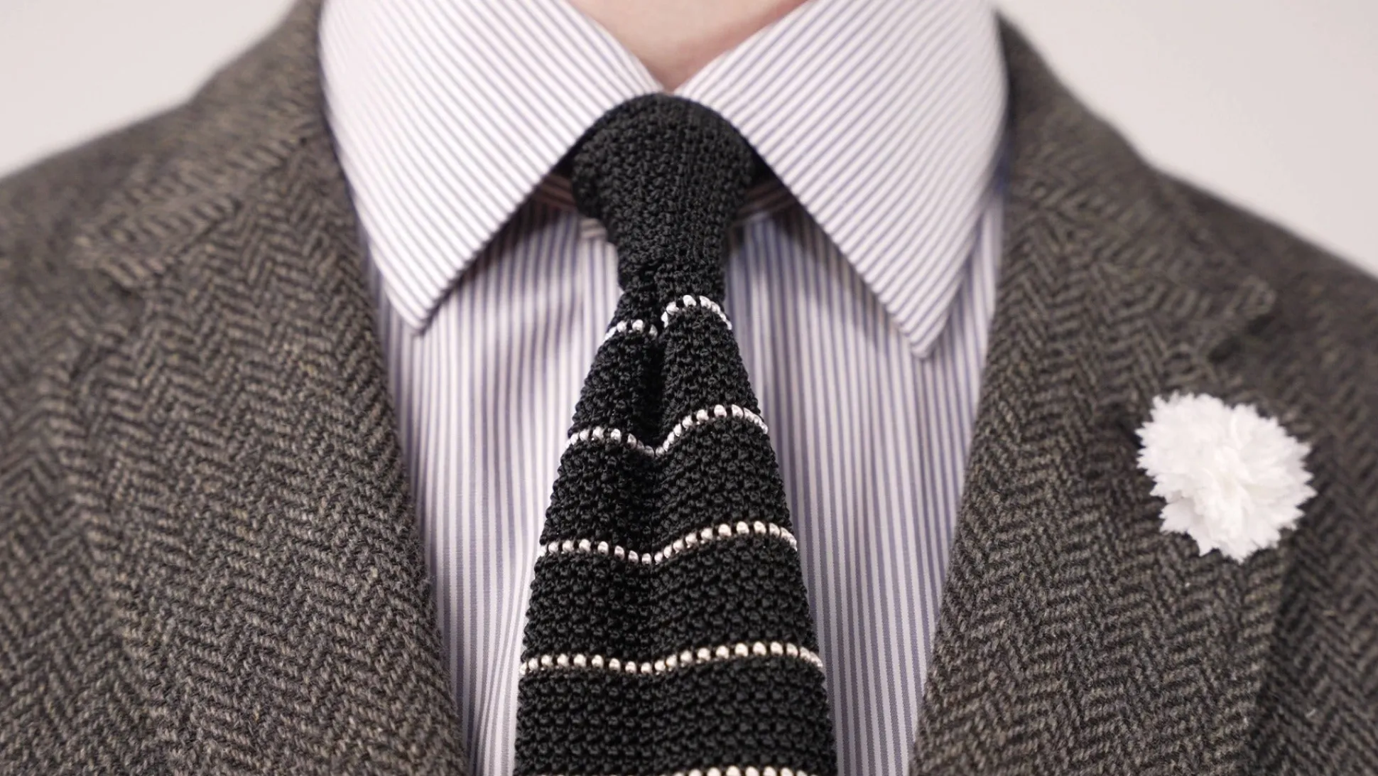 Black & White Striped Silk Knit Tie