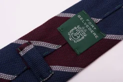 Blue & Burgundy Striped Cashmere Wool Grenadine Tie