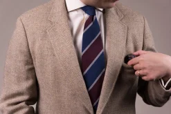 Blue & Burgundy Striped Cashmere Wool Grenadine Tie