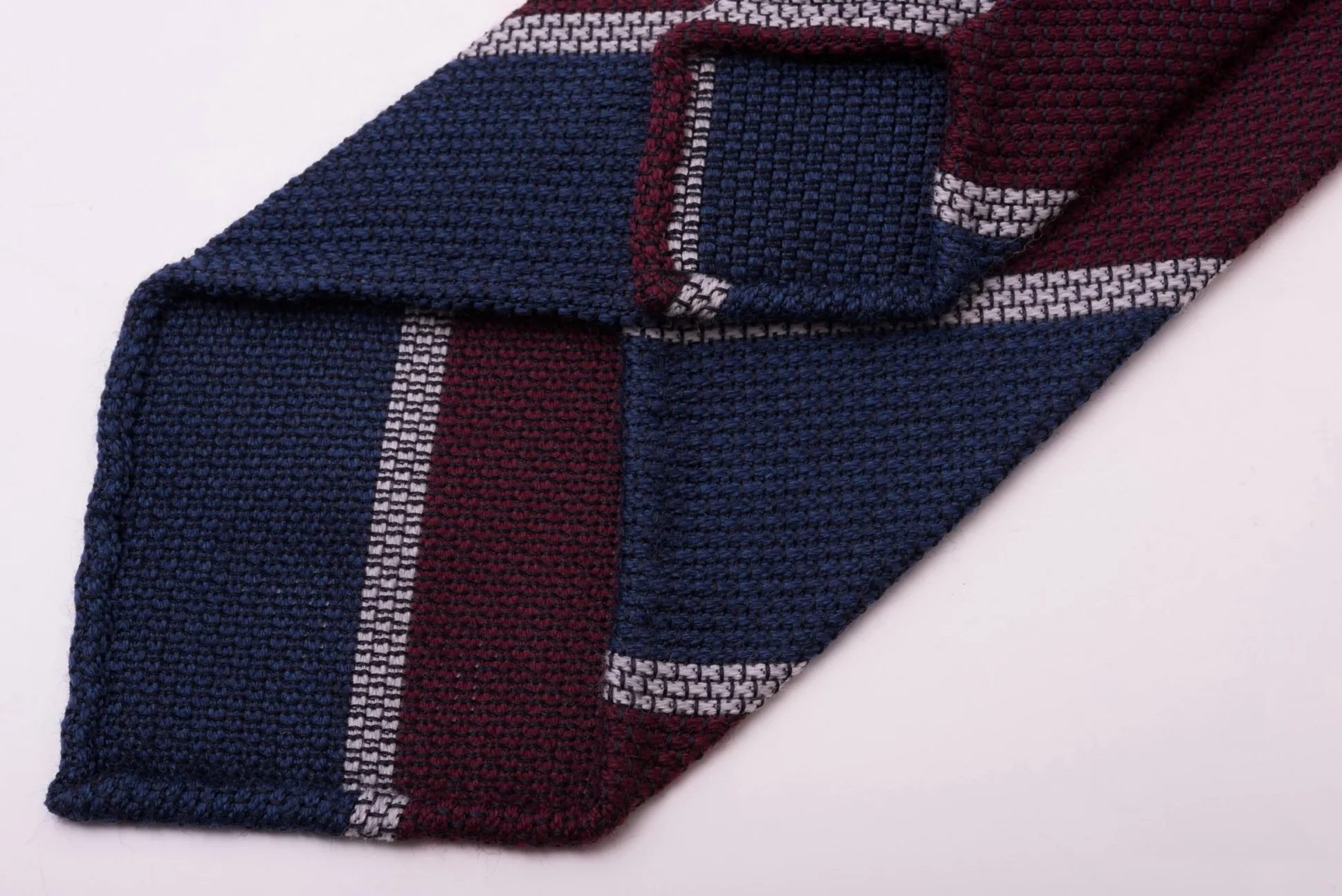 Blue & Burgundy Striped Cashmere Wool Grenadine Tie