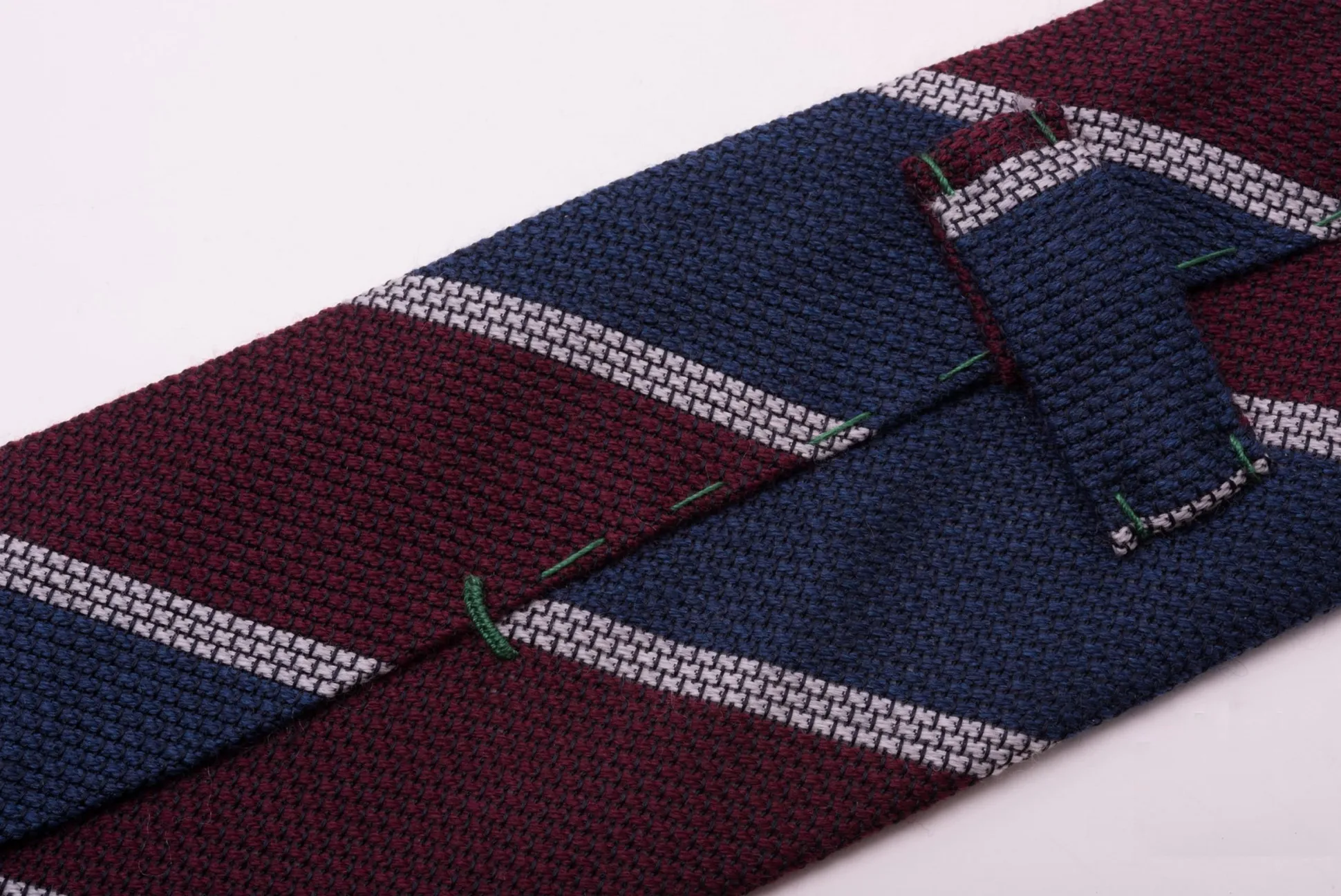 Blue & Burgundy Striped Cashmere Wool Grenadine Tie