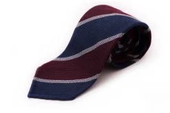 Blue & Burgundy Striped Cashmere Wool Grenadine Tie