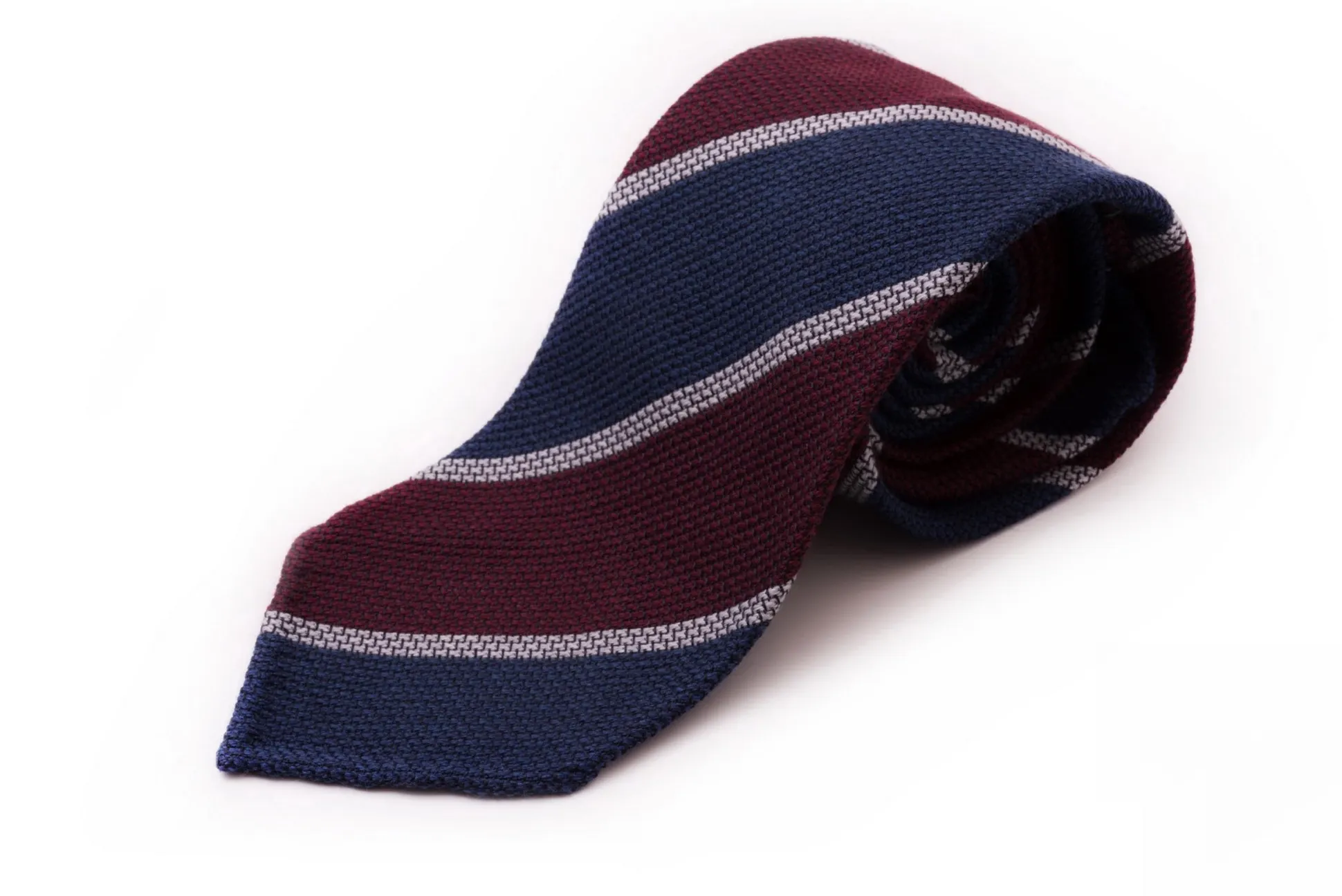 Blue & Burgundy Striped Cashmere Wool Grenadine Tie