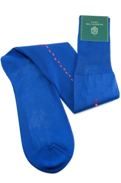 Blue Cotton Socks with Red & White Clocks