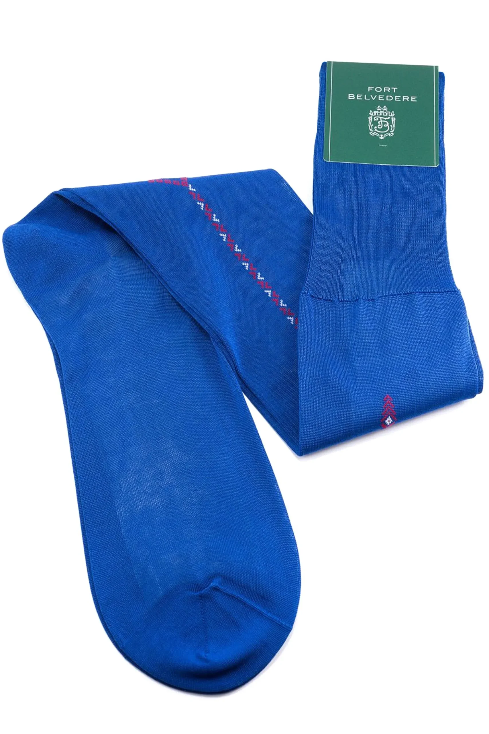 Blue Cotton Socks with Red & White Clocks