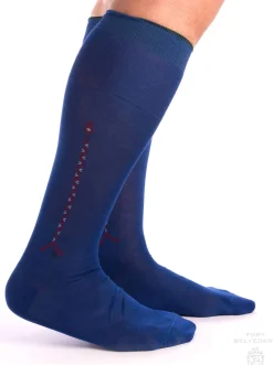 Blue Cotton Socks with Red & White Clocks