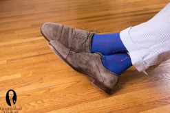 Blue Cotton Socks with Red & White Clocks