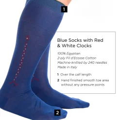 Blue Cotton Socks with Red & White Clocks